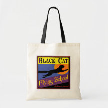 Black Cat Flies School Vintage Halloween Tote Bag