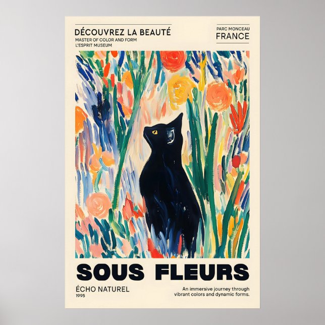 Black Cat Floral Art Print French Expressionism Poster (Framsidan)