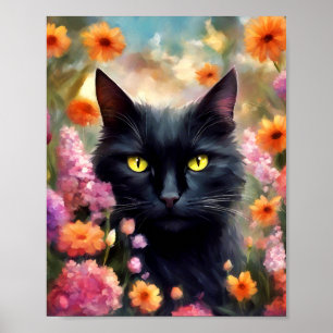 Black Cat Flowers Garden Cat 736 Poster