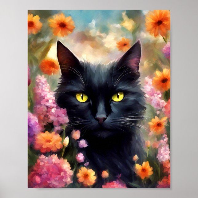 Black Cat Flowers Garden Cat 736 Poster (Framsidan)