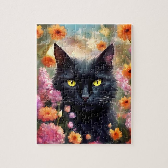 Black Cat Flowers Garden Cat 736 Pussel (Vertikal)