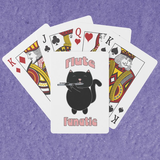Black Cat, Flute Instrument Casinokort (A deck of playing cards featuring a black cat playing the flute with the words Flute Fanatic.)