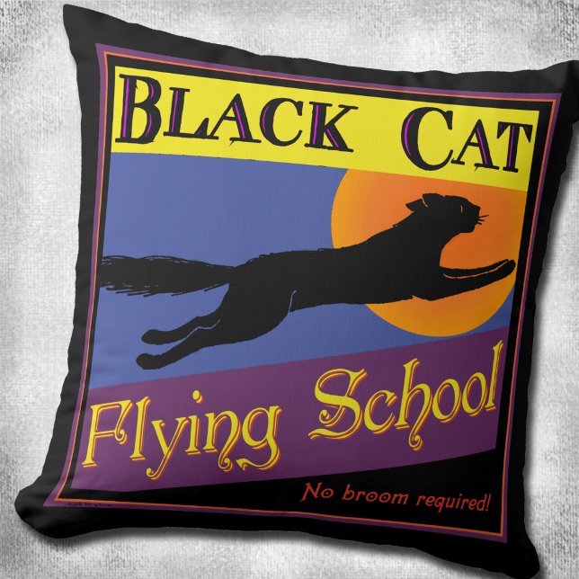 Black Cat Flying School Retro 16" Kudde (Black Cat Flying School Retro 16" Throw Pillow)