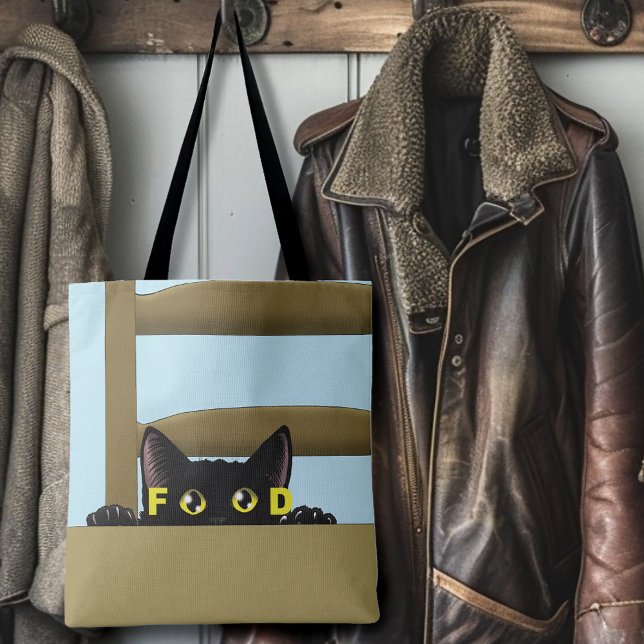 Black Cat Food Funny Hungry Kitty Humor Tygkasse (Skapare uppladdad)