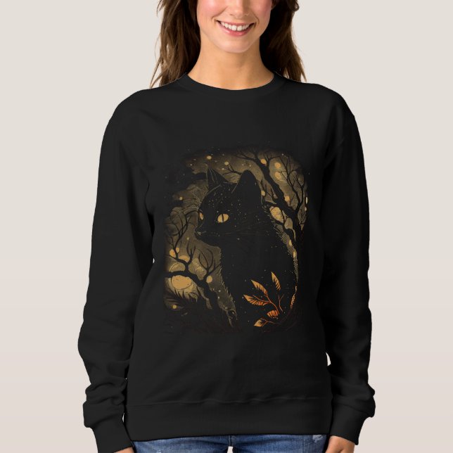 Black Cat Forest Graphic Tees Men Women Boys Girls T Shirt (Framsida)
