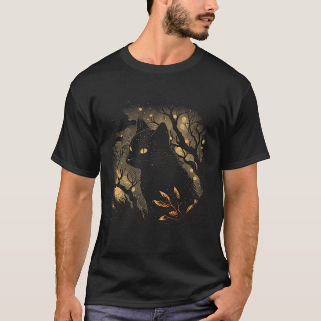 Black Cat Forest Graphic Tees Men Women Boys Girls T Shirt (Framsida)