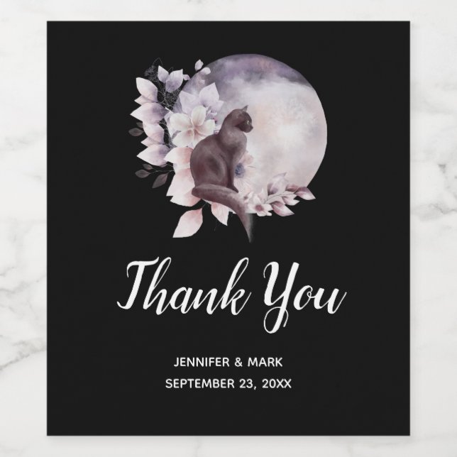 Black Cat från Magic Full Moon Bröllop Vinflaska Etikett (Singel etikett)