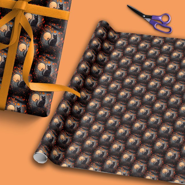 Black Cat Full Moon Autumn Fall Halloween Presentpapper (Black Cat Full Moon Autumn Fall Halloween Wrapping Paper)