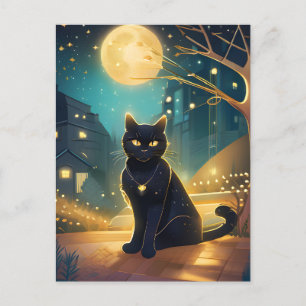 Black Cat Full Moon City Vykort