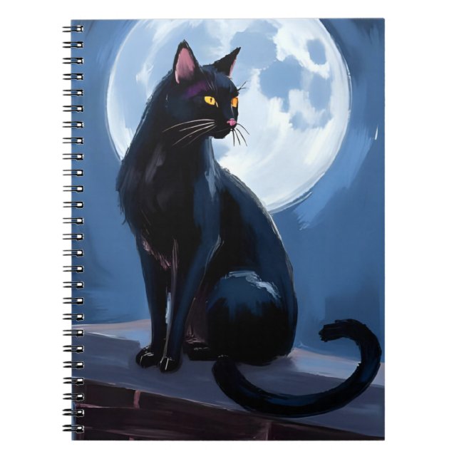 Black Cat | Full Moon Pet Painting Anteckningsbok (Framsidan)