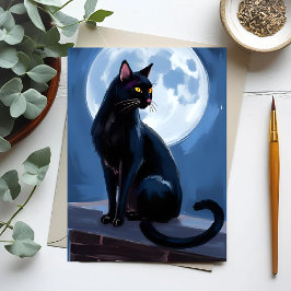 Black Cat | Full Moon Pet Painting Vykort