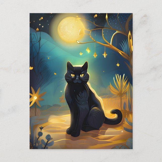 Black Cat Full Moon Vykort (Framsida)