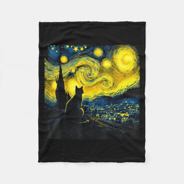 Black Cat Funny Cat Lover Mom Daddy Starry Night V Fleecefilt (Framsidan)