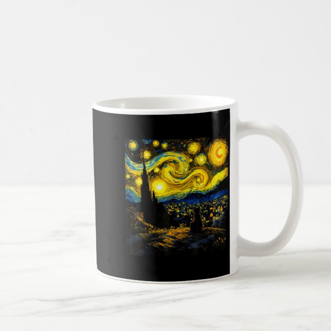 Black Cat Funny Cat Lover Mom Daddy Starry Night V Kaffemugg (Höger)