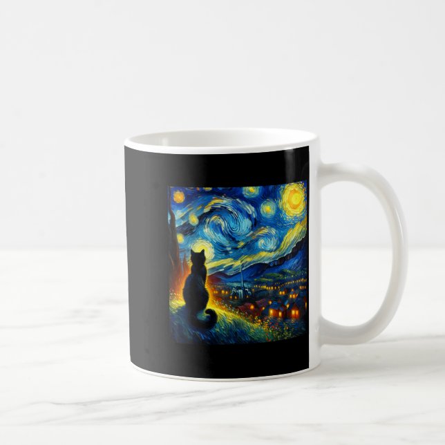 Black Cat Funny Cat Lover Mom Daddy Starry Night V Kaffemugg (Höger)