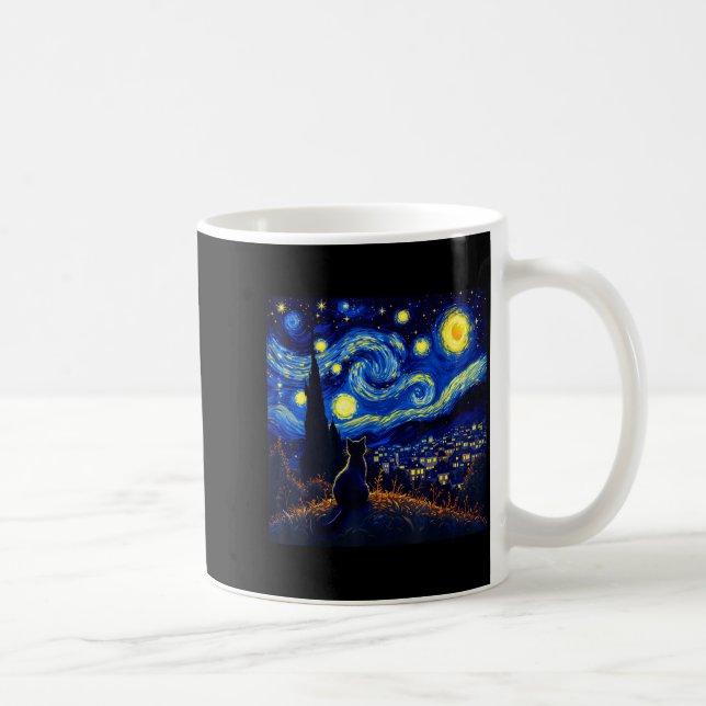 Black Cat Funny Cat Lover Mom Daddy Starry Night V Kaffemugg (Höger)