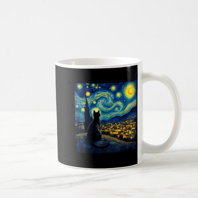 Black Cat Funny Cat Lover Mom Daddy Starry Night V Kaffemugg (Höger)