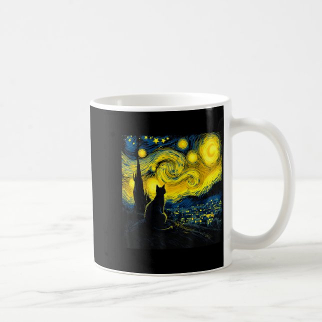 Black Cat Funny Cat Lover Mom Daddy Starry Night V Kaffemugg (Höger)