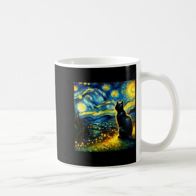 Black Cat Funny Cat Lover Mom Daddy Starry Night V Kaffemugg (Höger)
