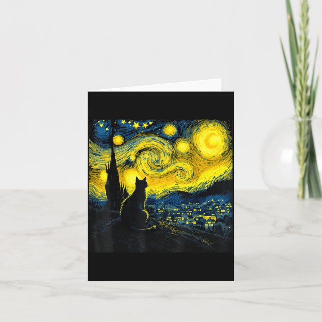 Black Cat Funny Cat Lover Mom Daddy Starry Night V Kort (Framsida)