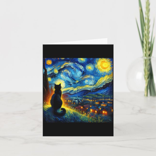 Black Cat Funny Cat Lover Mom Daddy Starry Night V Kort (Framsida)