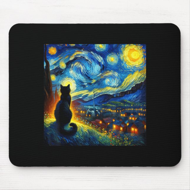 Black Cat Funny Cat Lover Mom Daddy Starry Night V Musmatta (Framsidan)