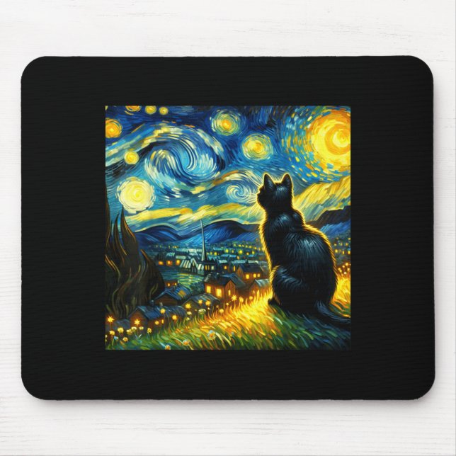 Black Cat Funny Cat Lover Mom Daddy Starry Night V Musmatta (Framsidan)