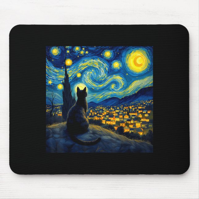 Black Cat Funny Cat Lover Mom Daddy Starry Night V Musmatta (Framsidan)