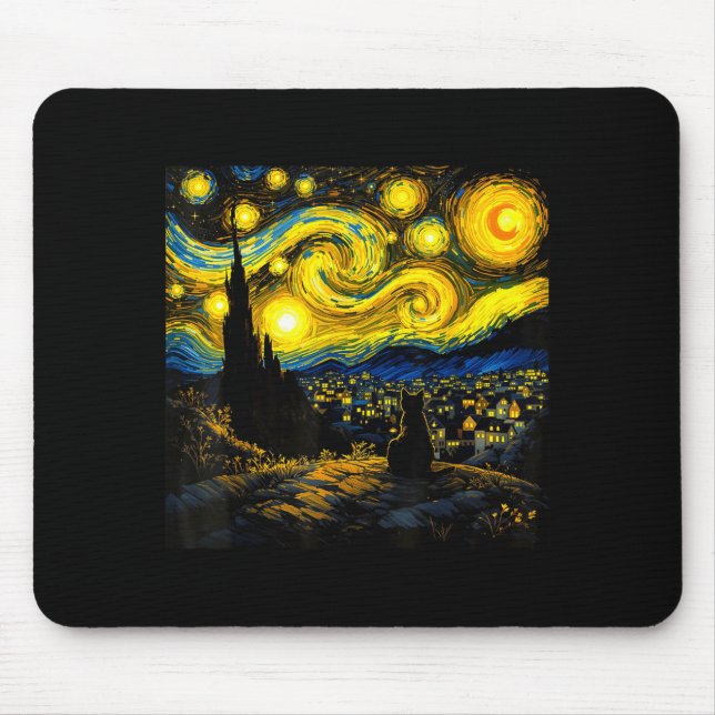 Black Cat Funny Cat Lover Mom Daddy Starry Night V Musmatta (Framsidan)