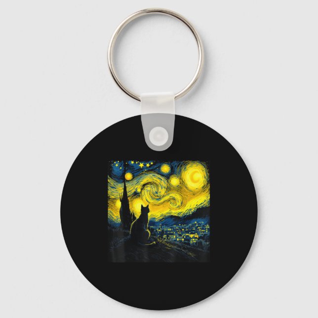 Black Cat Funny Cat Lover Mom Daddy Starry Night V Nyckelring (Framsida)