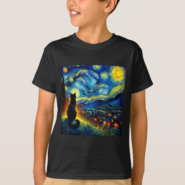 Black Cat Funny Cat Lover Mom Daddy Starry Night V T Shirt (Framsida)