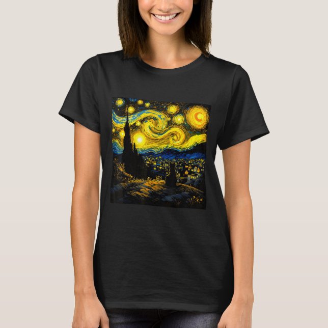 Black Cat Funny Cat Lover Mom Daddy Starry Night V T Shirt (Framsida)