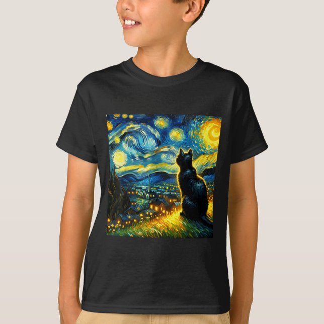 Black Cat Funny Cat Lover Mom Daddy Starry Night V T Shirt (Framsida)