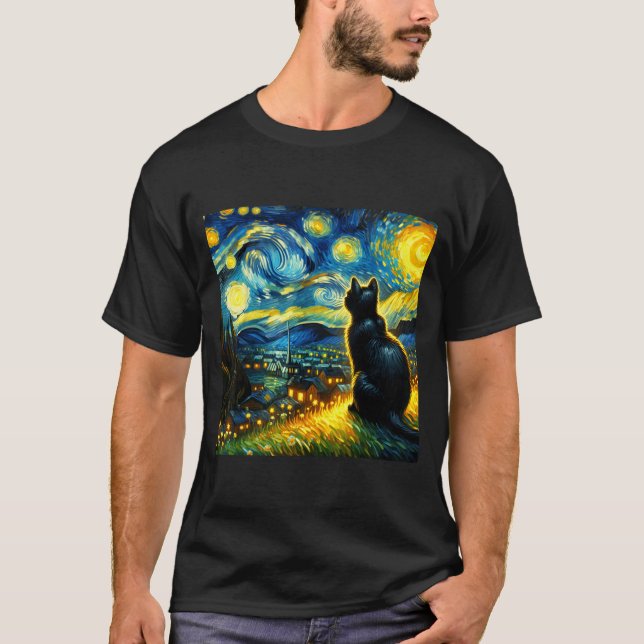 Black Cat Funny Cat Lover Mom Daddy Starry Night V T Shirt (Framsida)