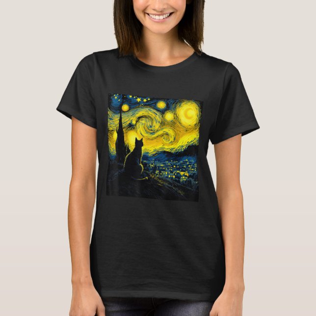 Black Cat Funny Cat Lover Mom Daddy Starry Night V T Shirt (Framsida)