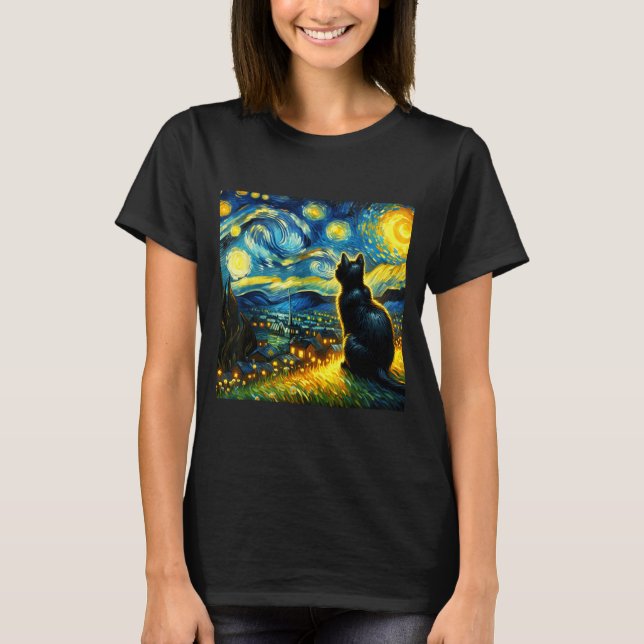 Black Cat Funny Cat Lover Mom Daddy Starry Night V T Shirt (Framsida)