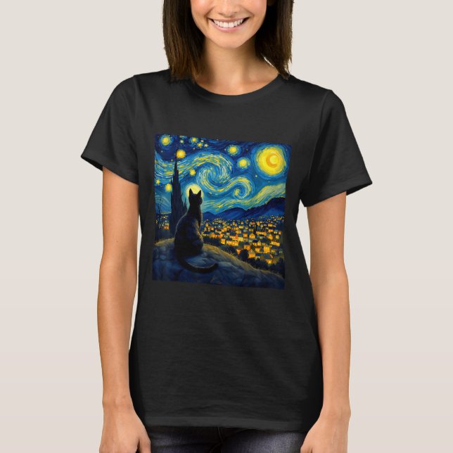 Black Cat Funny Cat Lover Mom Daddy Starry Night V T Shirt (Framsida)