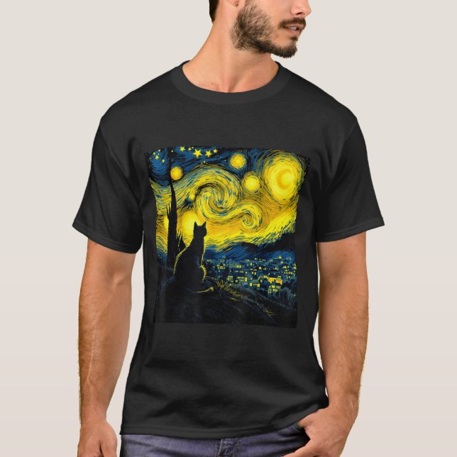 Black Cat Funny Cat Lover Mom Daddy Starry Night V T Shirt (Framsida)