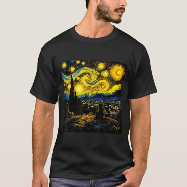 Black Cat Funny Cat Lover Mom Daddy Starry Night V T Shirt (Framsida)