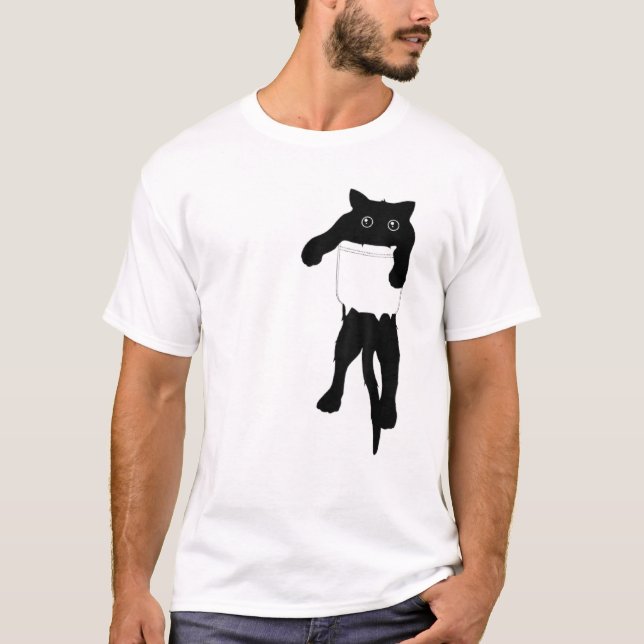 Black Cat Funny Cat Pocket Cat Cute Cat Cat T Shirt (Framsida)