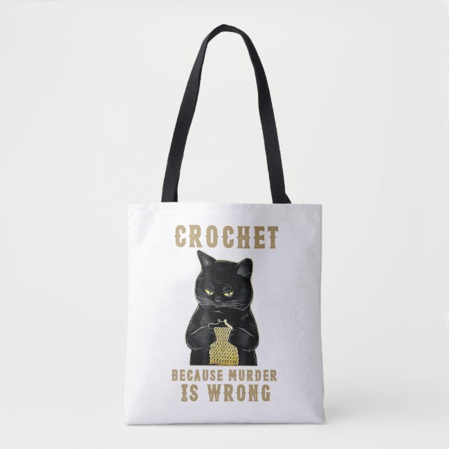 Black Cat Funny Crochet för att mord är fel Tygkasse (Framsida)