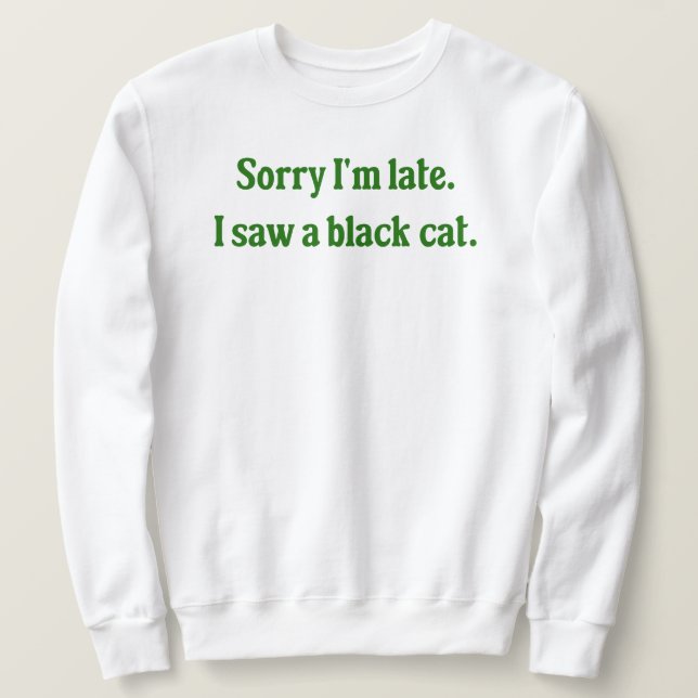 Black Cat Funny Lång Ärmad Tröja (Design framsida)