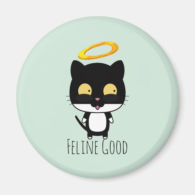 Black Cat Funny Pun with Halo - Kattdjurets Bra Magnet (Framsidan)
