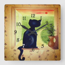 Black Cat Fyrkantig Klocka