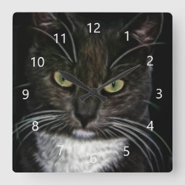 Black Cat Fyrkantig Klocka