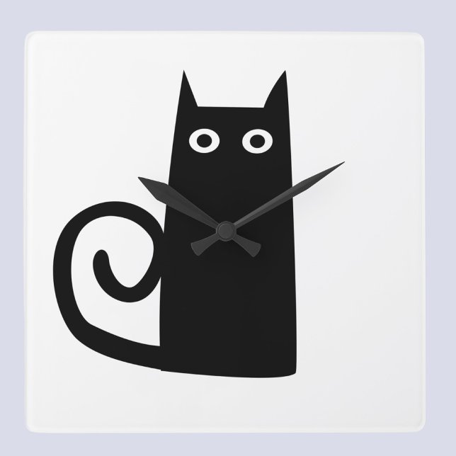 Black Cat Fyrkantig Klocka (Fun black cat art wall clock for animal lovers. Original art by Nic Squirrell. )