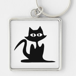 BLACK CAT FYRKANTIG SILVERFÄRGAD NYCKELRING