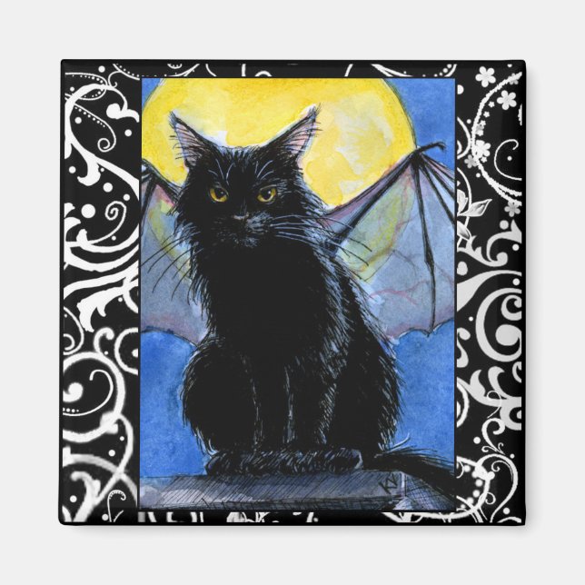 Black cat gargoyle Halloween Kitten magnet (Framsidan)