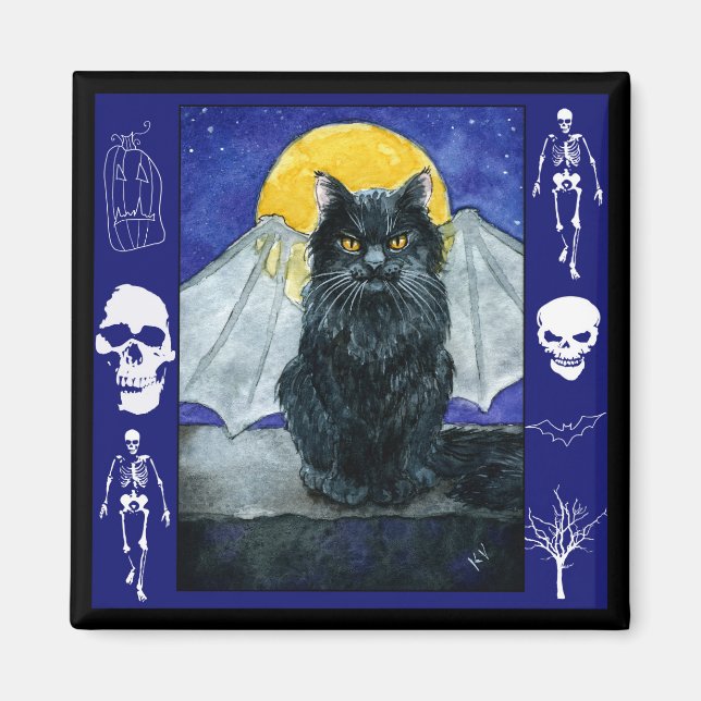 Black cat gargoyle Halloween Kitten magnet (Framsidan)