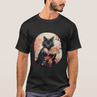 Black Cat Geisha Funny Pet Kimono T Shirt